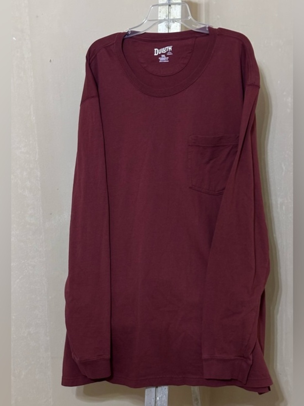 Duluth Trading Co Maroon Long-Sleeve Pocket Tee Sz XXL
